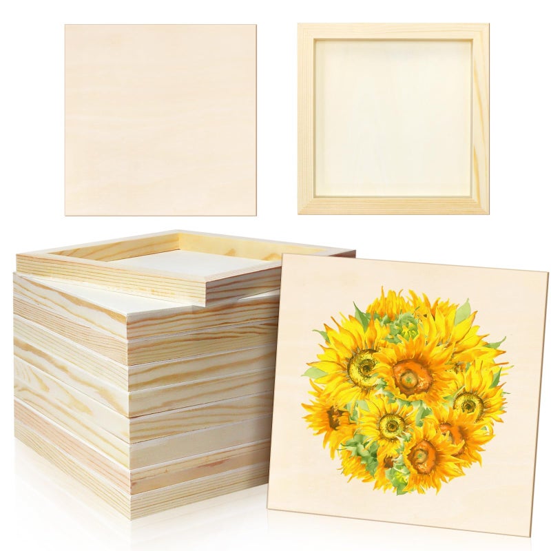 FSWCCK 10 Pack 8 x 8 inch Wood Panel Boards, Unfinished Wood Canvas Panels for Crafts, Painting Canvas, DIY Art Projects, Pouring, Arts Use with Oils, Acrylics - Image 1